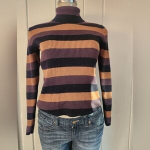 St. John's Bay Purple and Tan Striped Turtleneck Sweater Y2K vintage Weater